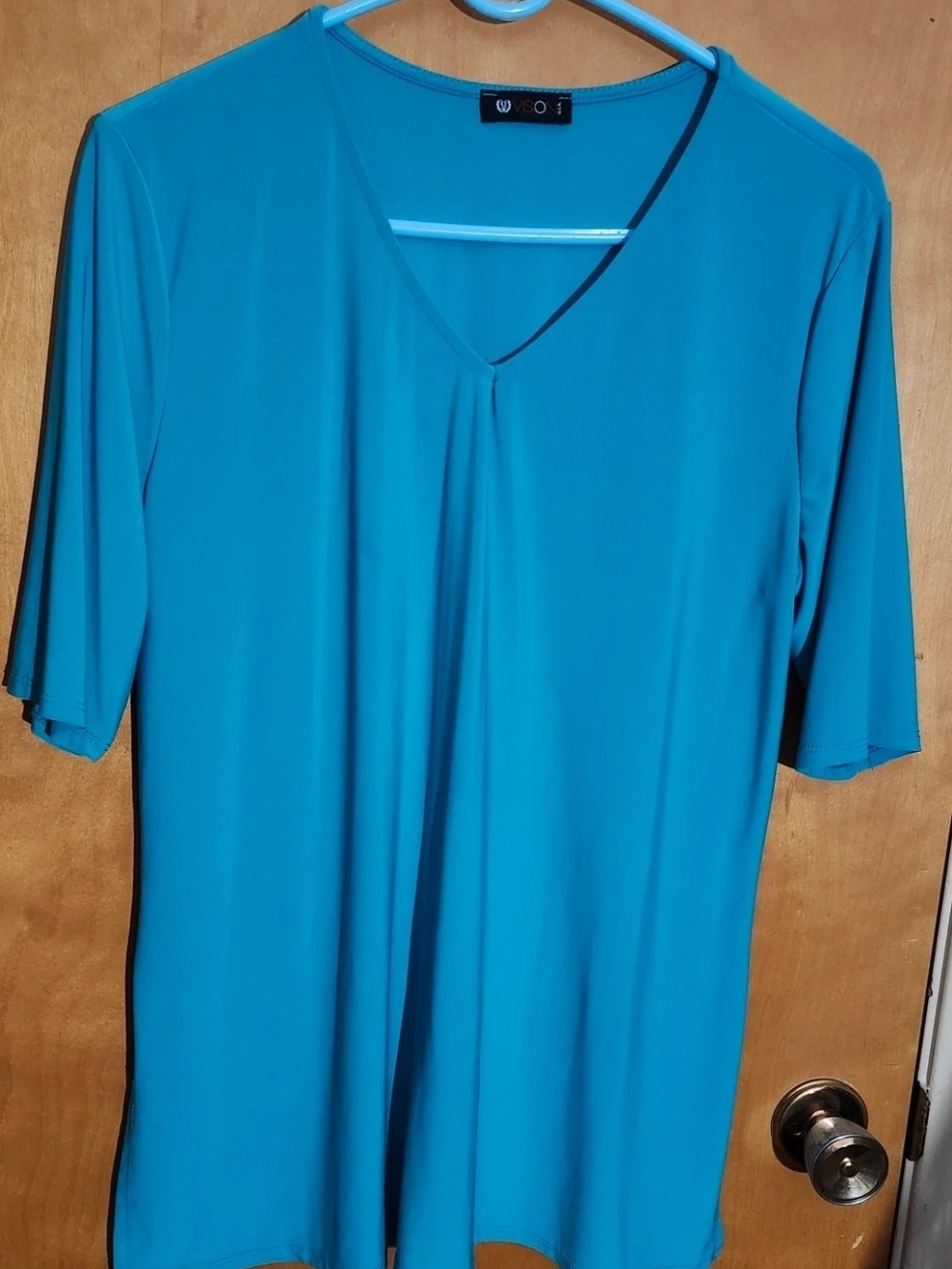 Turquoise V-Neck Women's Top - Lightweight Short Sleeve
